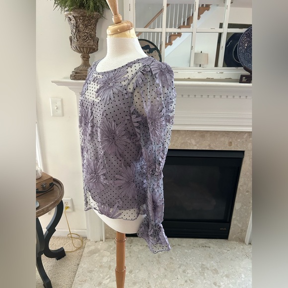 Anthro/Eva Franco Lace Floral Purple Polka Dot Sheer Top - Picture 5 of 9